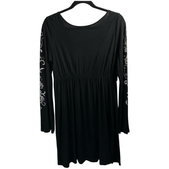 Crimson Ivy Babydoll Short Dress Sz L Deep V Neck Graphic Print Y2K Stretchy - Picture 2 of 11